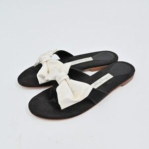 Olivia Rose Tal Bow Slide Sandals Womens 7 Black Ivory Leather Flats